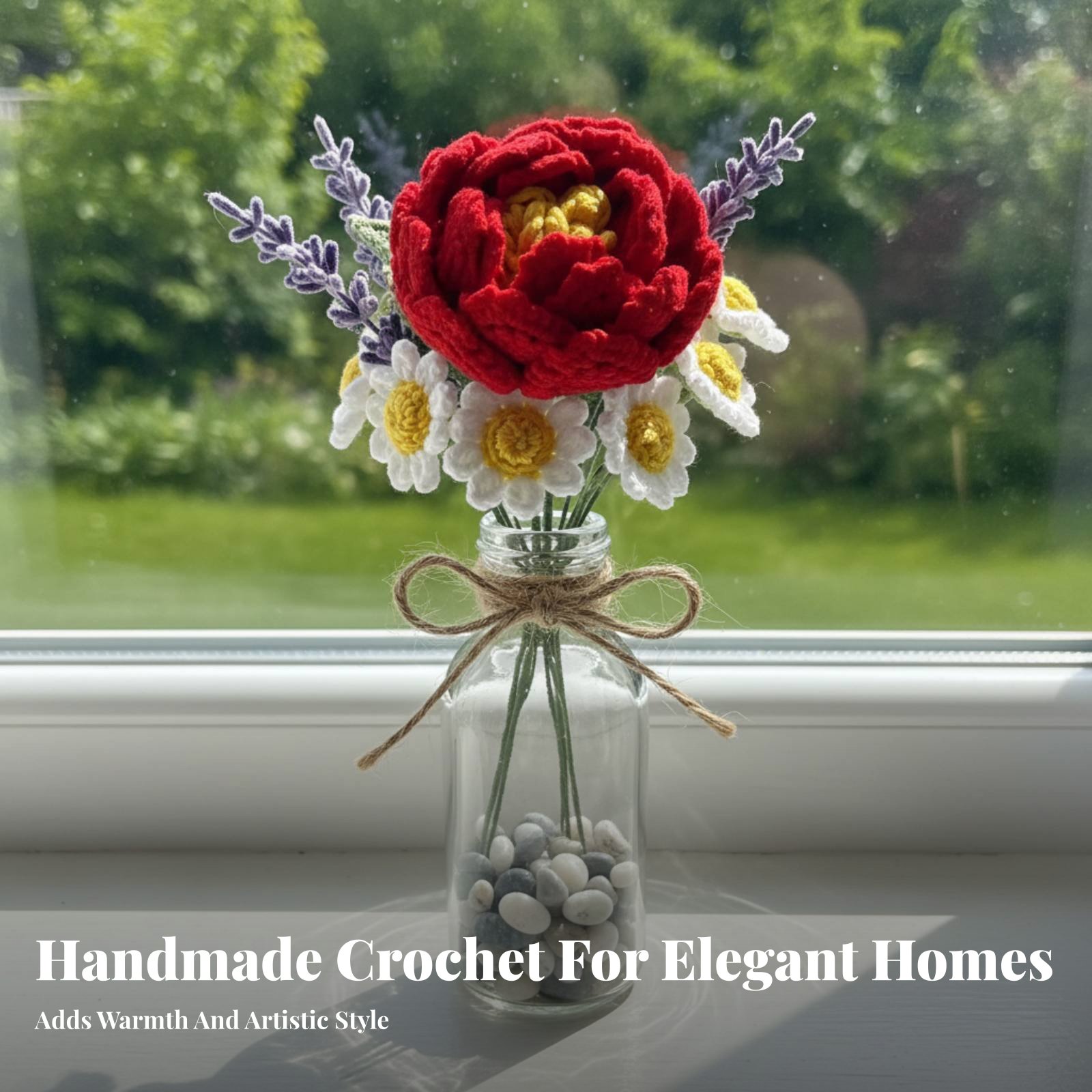 Yarn Home Decor - Handmade Peony Crochet Flower, Knitted Yarn