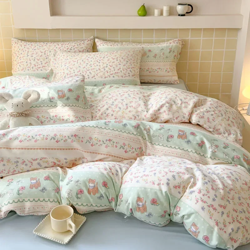 Yarn Home Decor - 4Pcs Jacquard Double-Layer Yarn Fitted Sheet