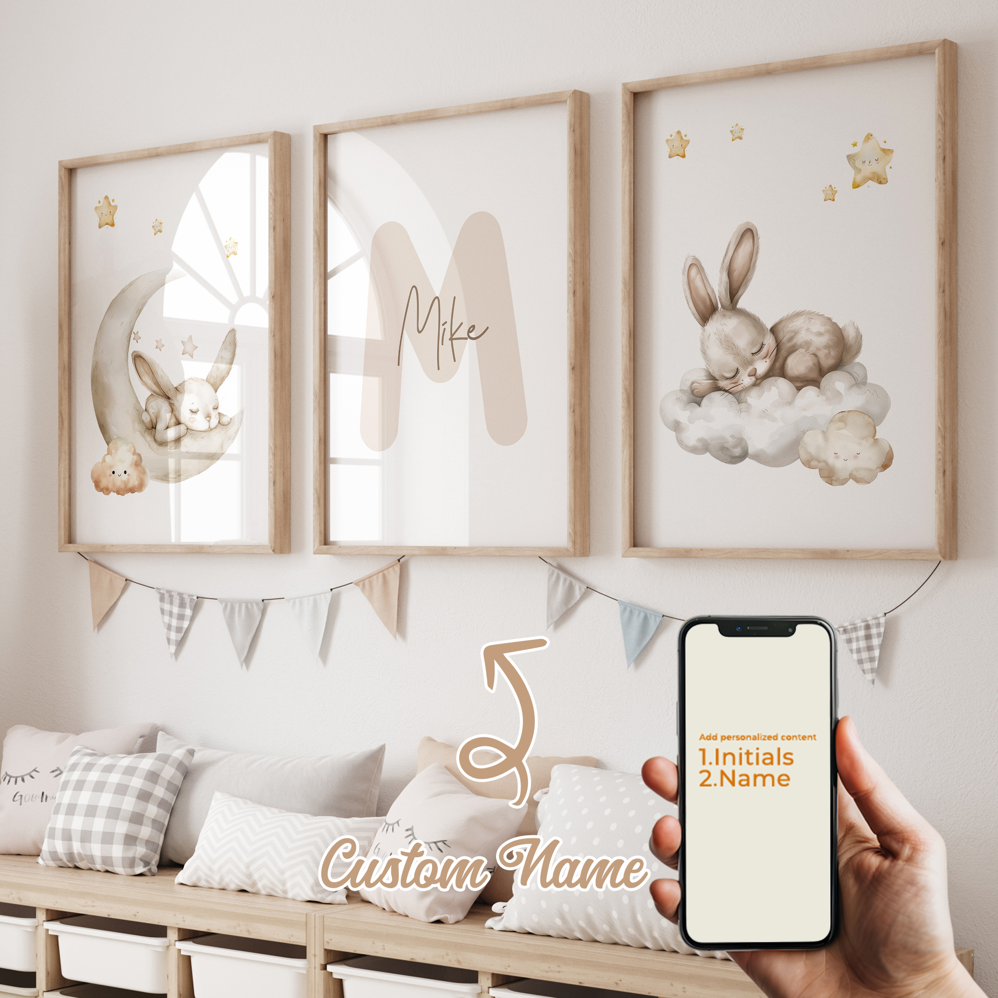 Home Decor On Wall - 3pcs Personalized Custom Name Cartoon Child