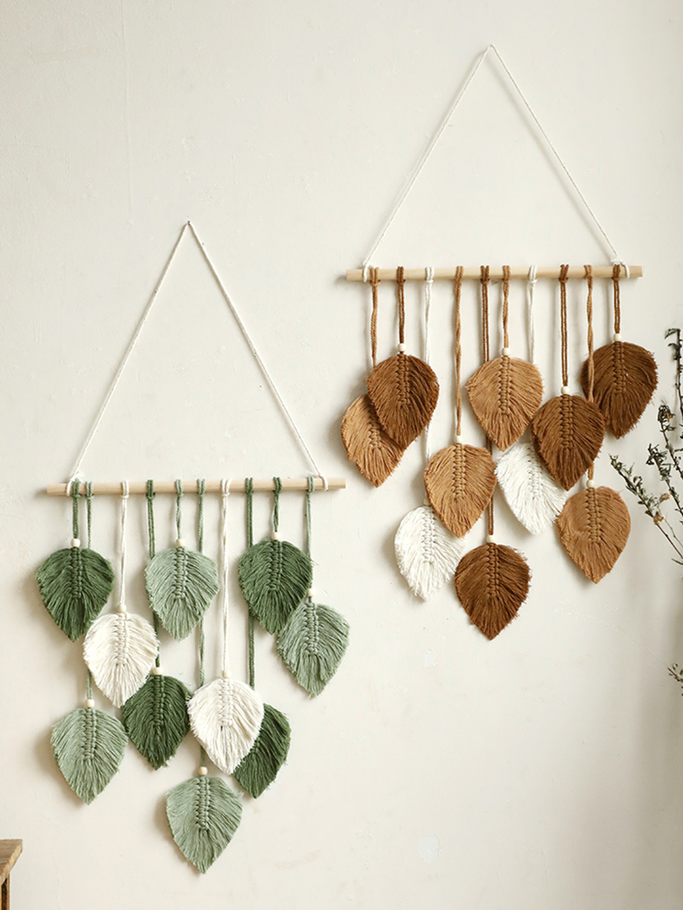 Yarn Home Decor - Leaf Macrame Tapestry Brown Green Wall