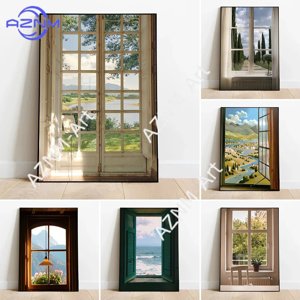 Home Decor Japandi - Green Landscapes Windows Wall Art Poster