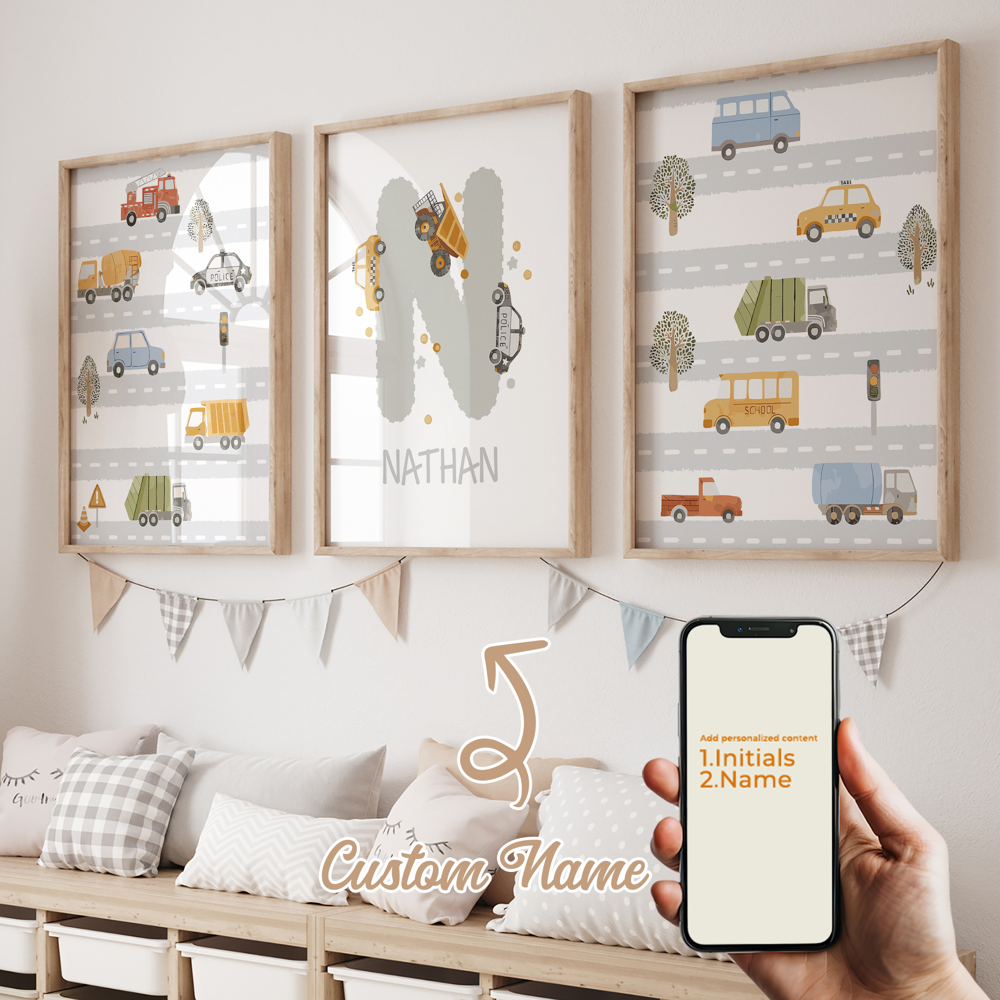 Home Decor On Wall - 3pcs Personalized Custom Name Automobile road