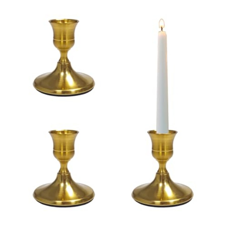 Home Decor Gold - 3 Pack Gold Taper Candle Holders,