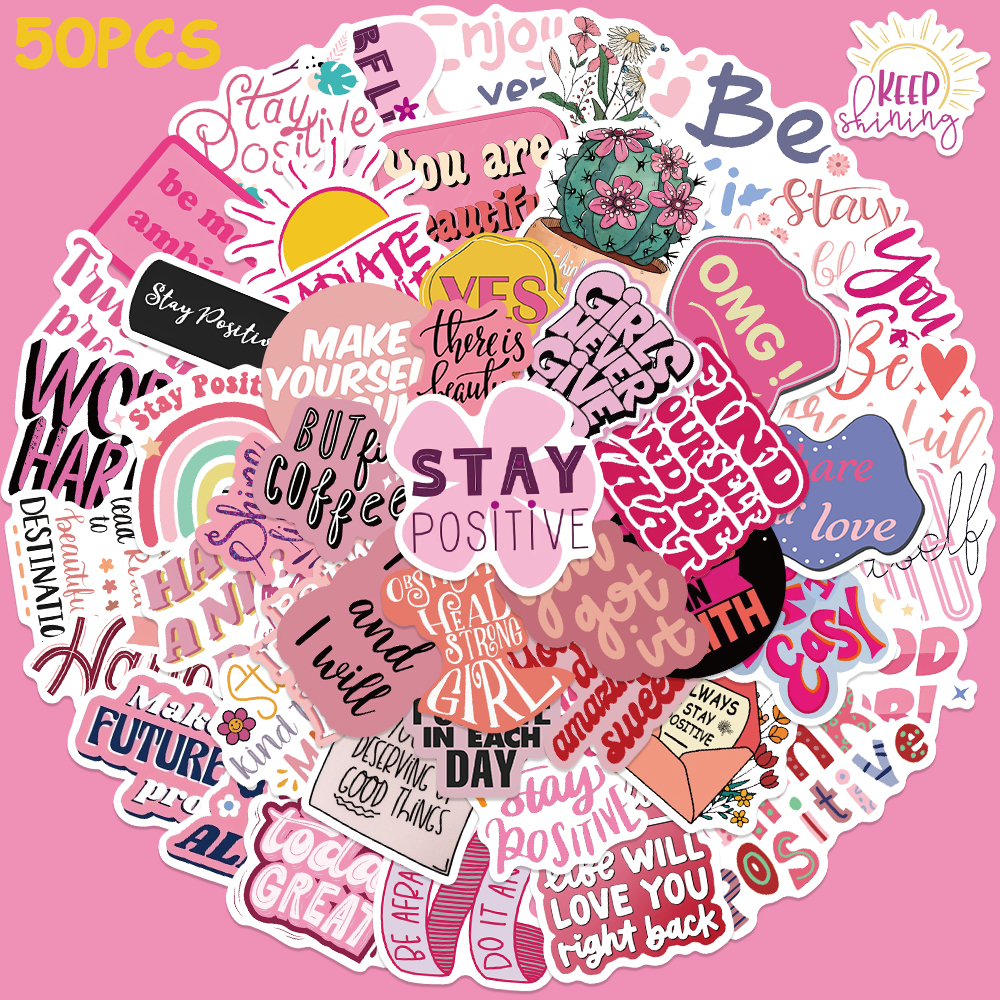 Home Decor Wall Panels - 50pcs Pink Inspirational Phrase Sticker For