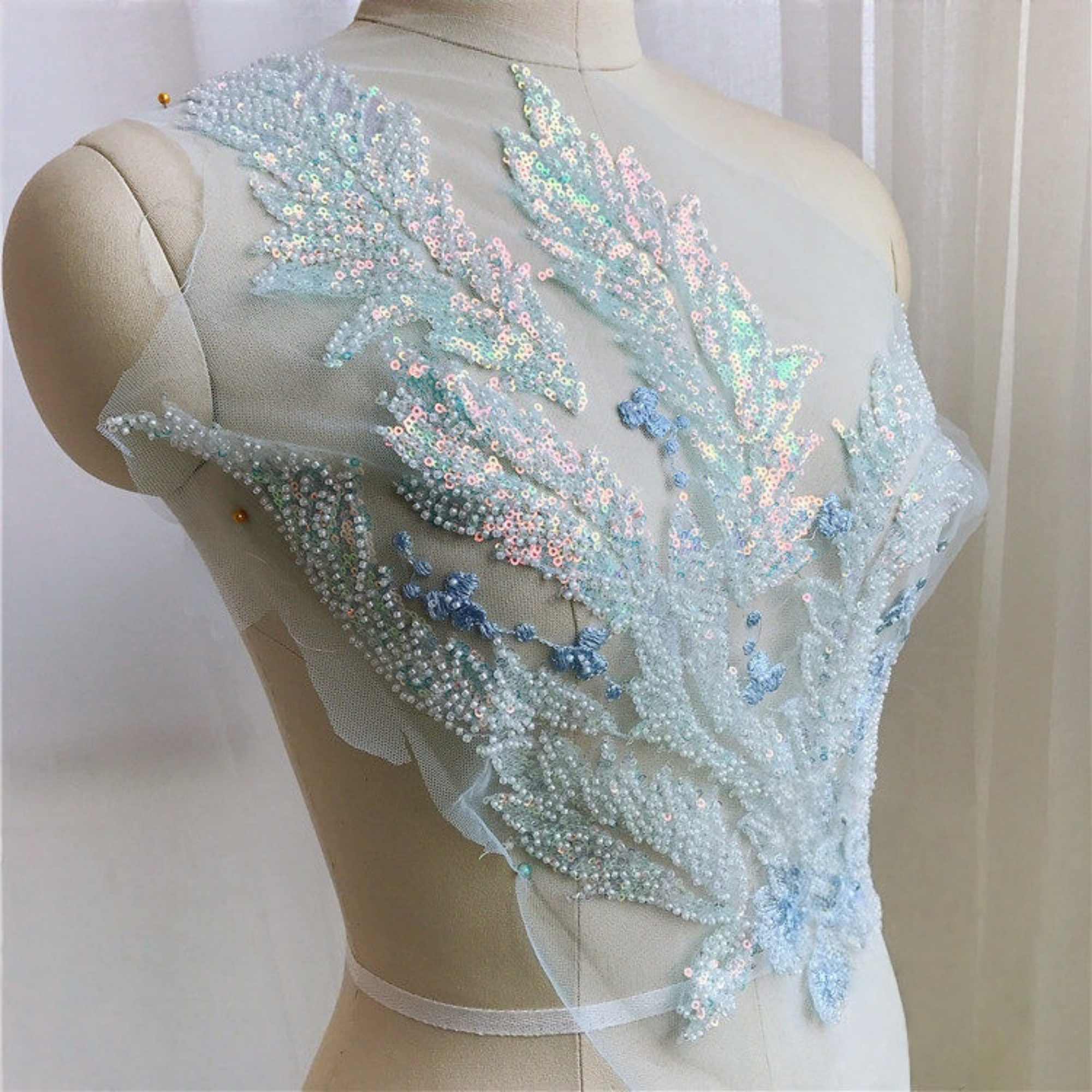 Yarn Home Decor - 1PCS 34CMX50CM Sparkling Beads Full-Width Embroidery
