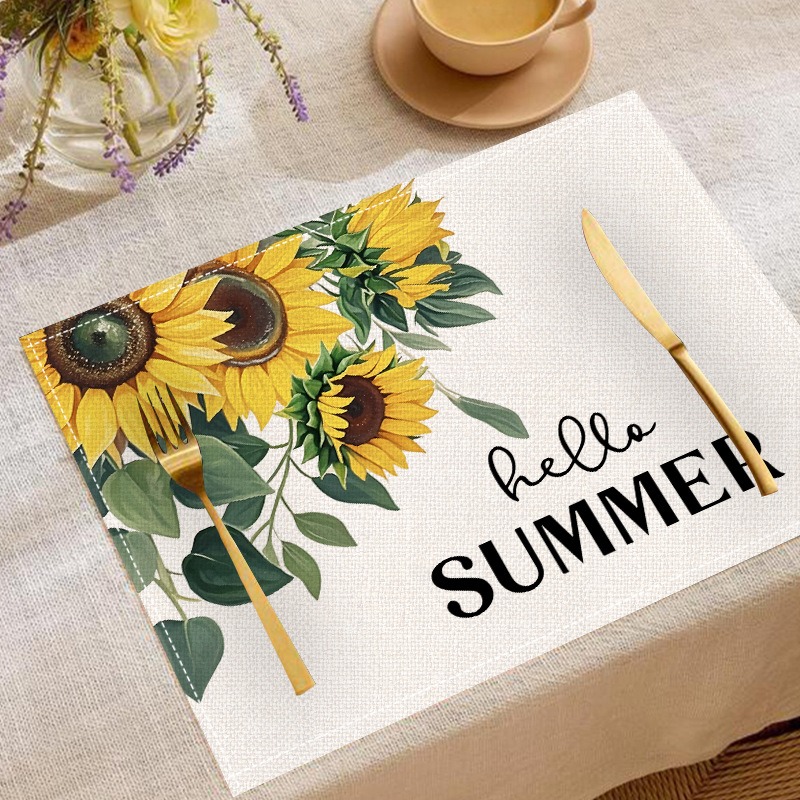 5PCS Spring Summer Floral Sunf - Linen Table Runner reseña y precio