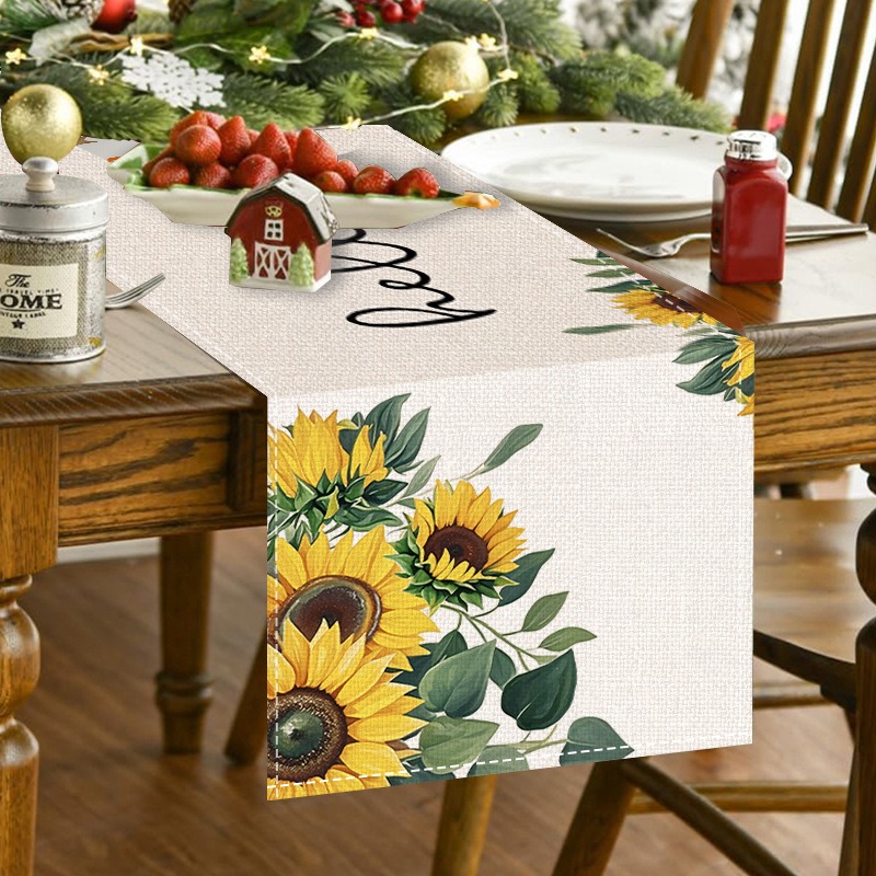 5PCS Spring Summer Floral Sunf - Linen Table Runner reseña y precio