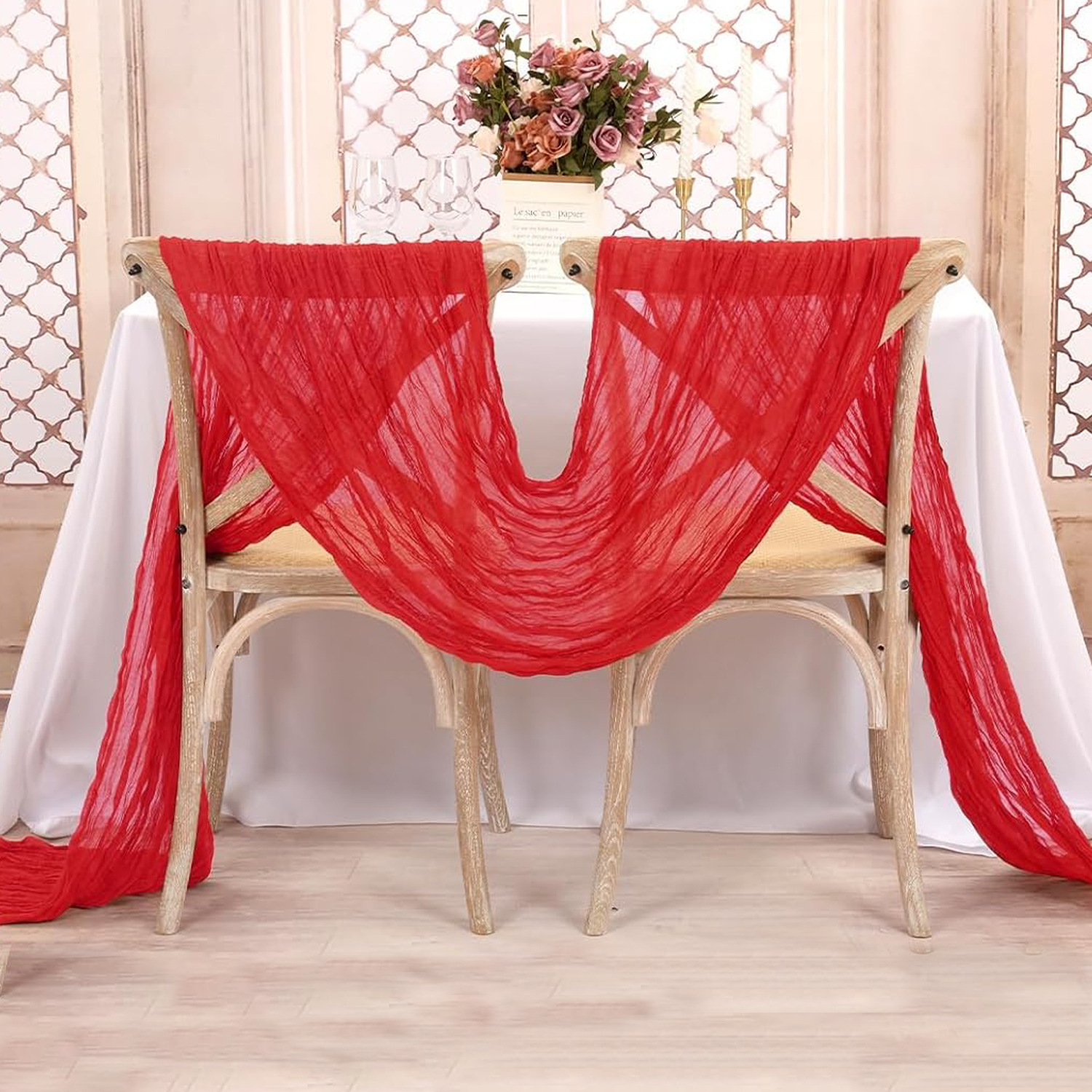 Red Table Runner Gauze Wedding - Linen Table Runner reseña y precio