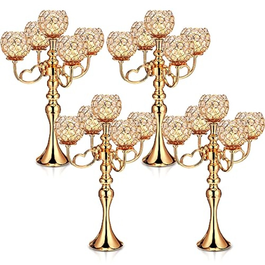 4 Pcs 5 Arm Crystal Candelabra - Home Decor Gold reseña y precio