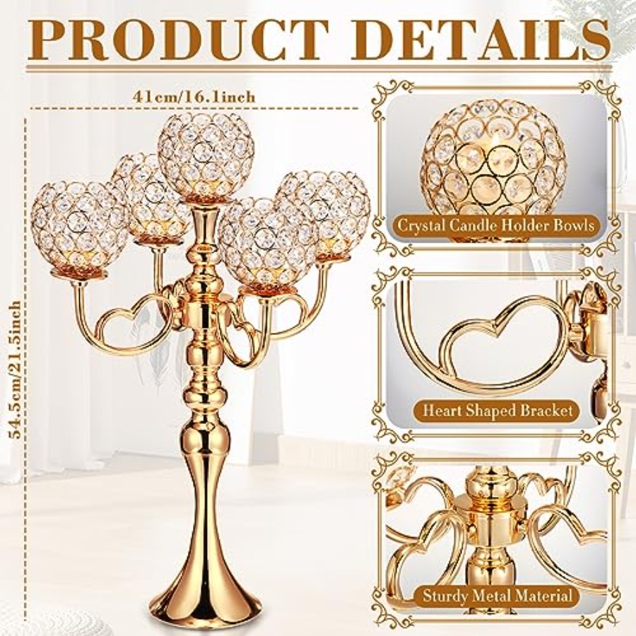 4 Pcs 5 Arm Crystal Candelabra - Home Decor Gold reseña y precio