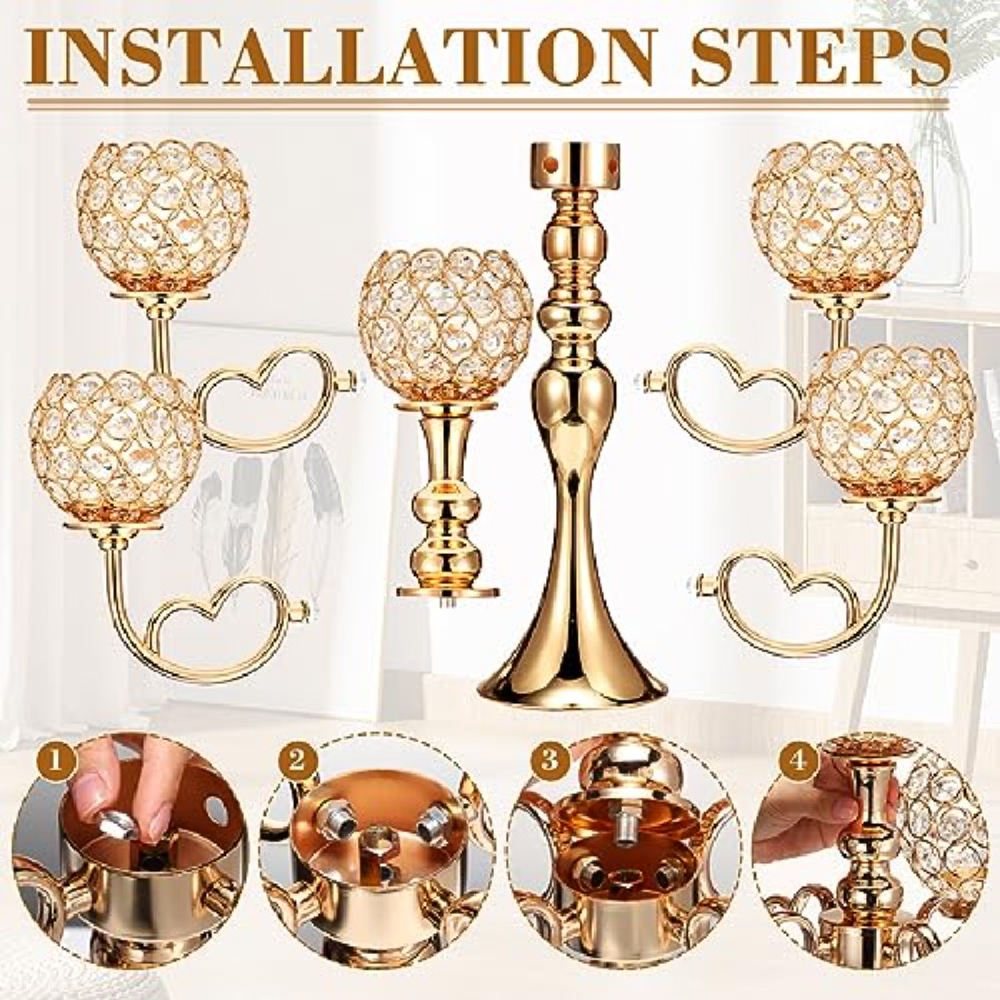 4 Pcs 5 Arm Crystal Candelabra - Home Decor Gold reseña y precio