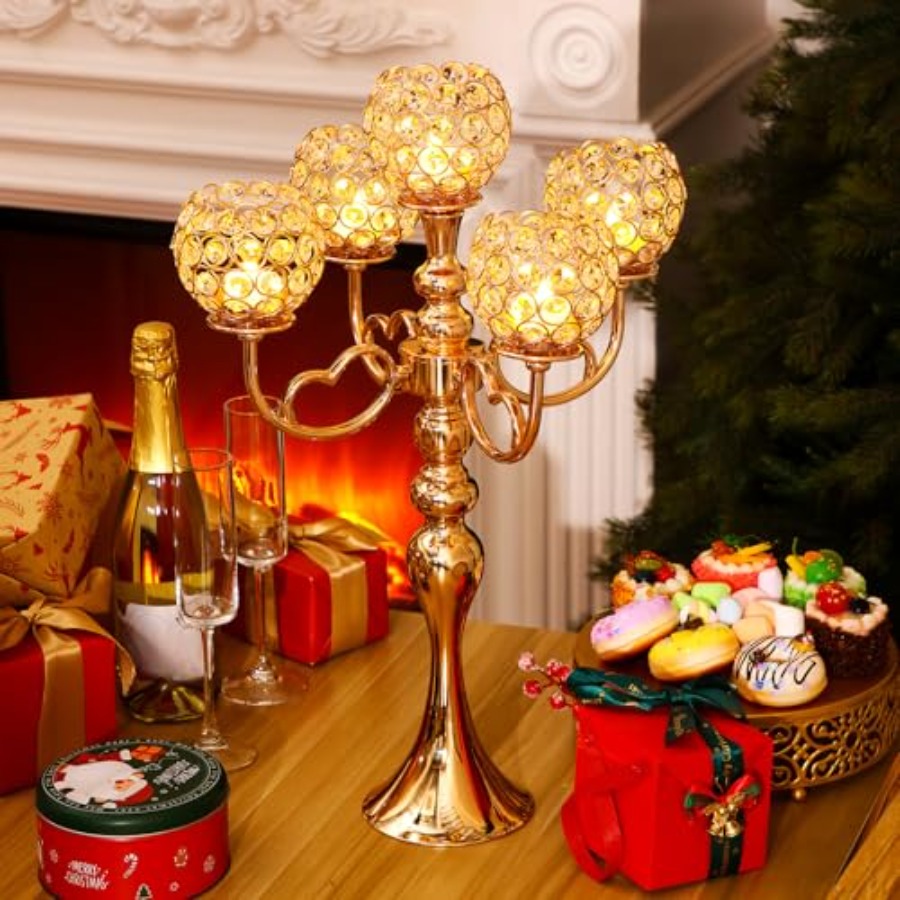 4 Pcs 5 Arm Crystal Candelabra - Home Decor Gold reseña y precio