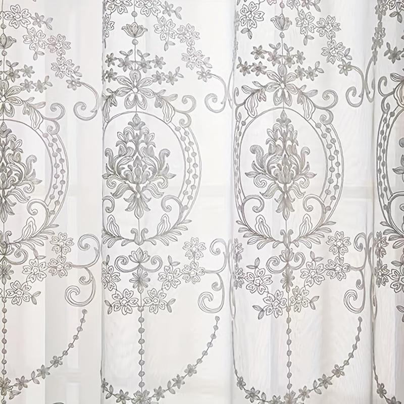 1pc White Embroidered Sheer Cu - Yarn Home Decor reseña y precio