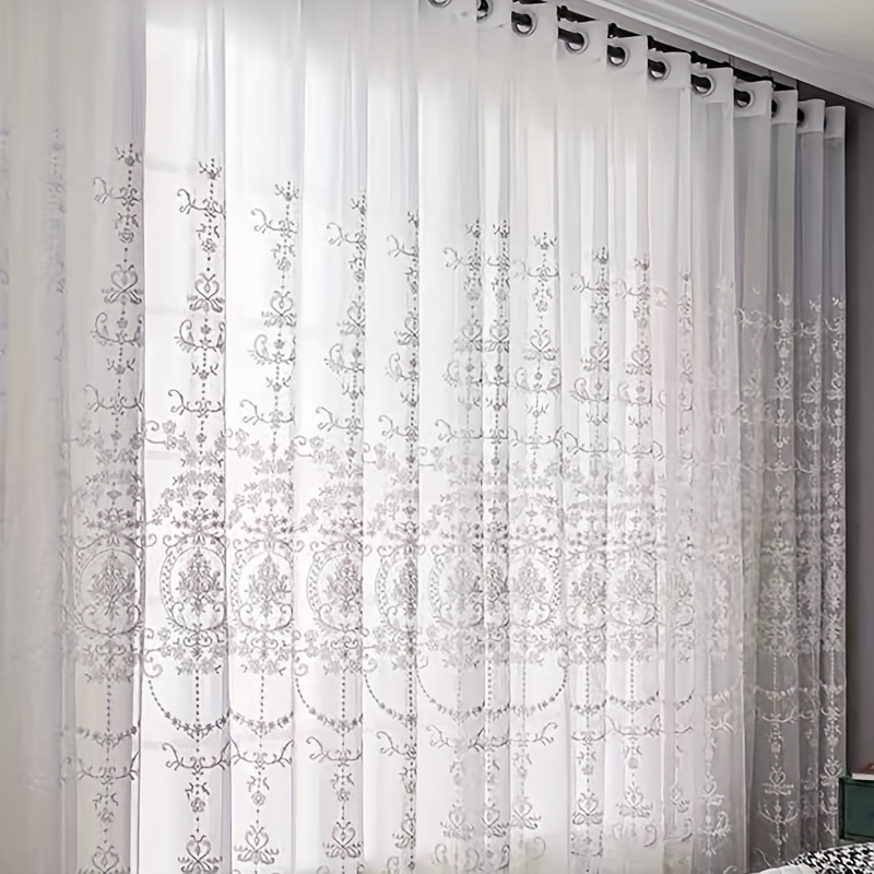 1pc White Embroidered Sheer Cu - Yarn Home Decor reseña y precio