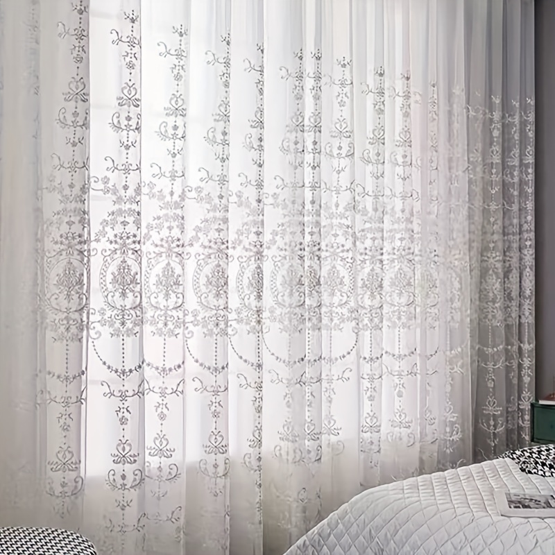 1pc White Embroidered Sheer Cu - Yarn Home Decor reseña y precio