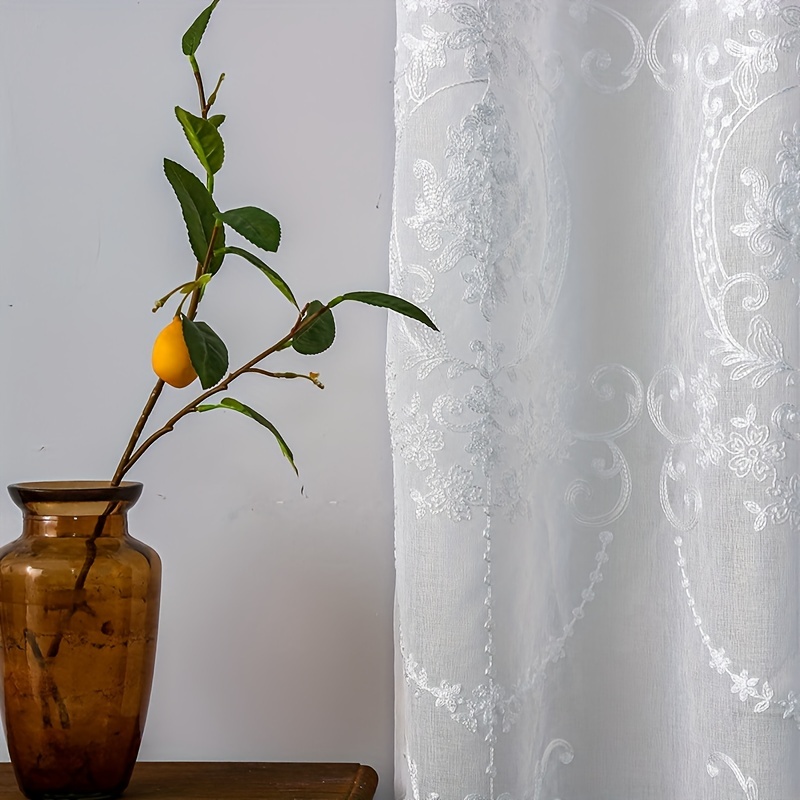 1pc White Embroidered Sheer Cu - Yarn Home Decor reseña y precio
