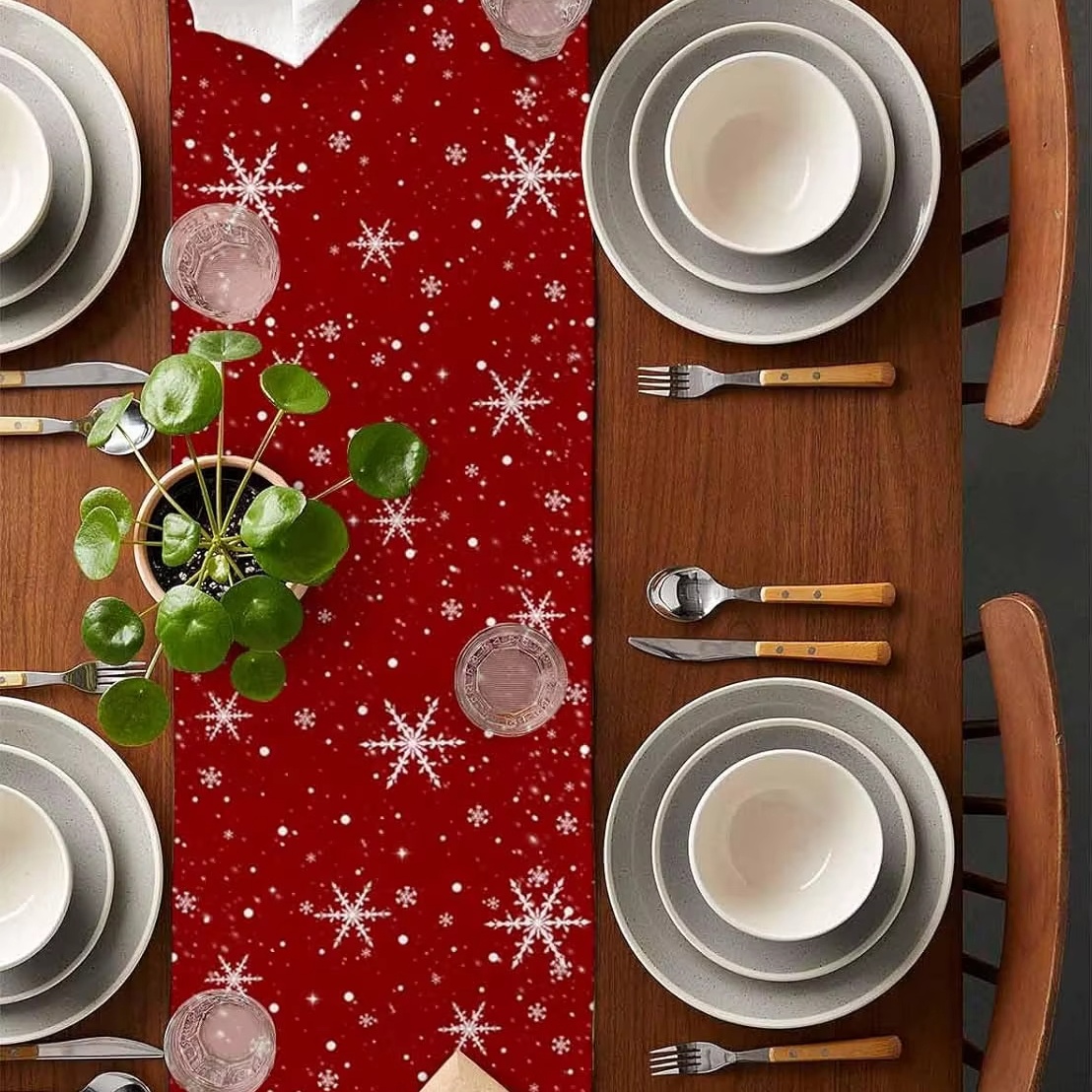 Red Table Runner Christmas Tre - Linen Table Runner reseña y precio