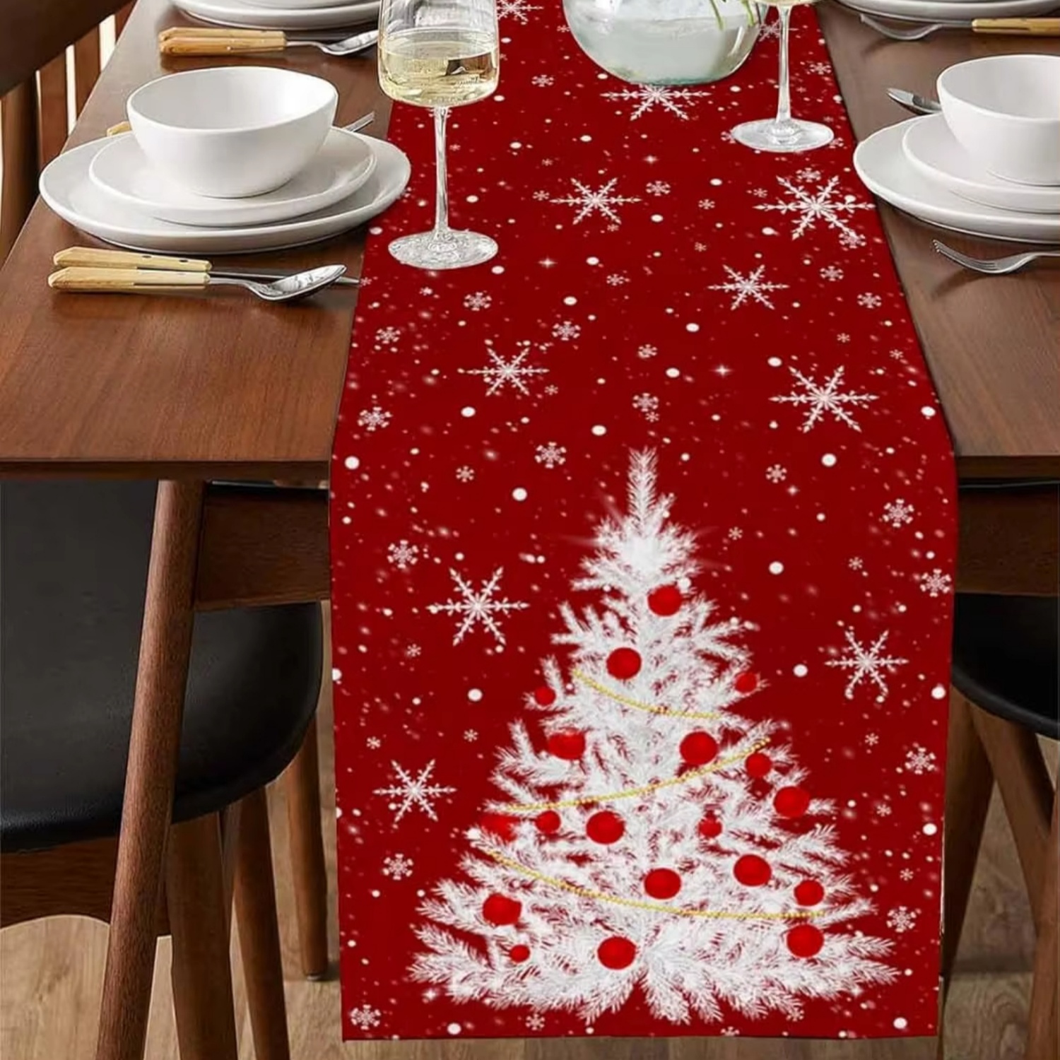 Red Table Runner Christmas Tre - Linen Table Runner reseña y precio