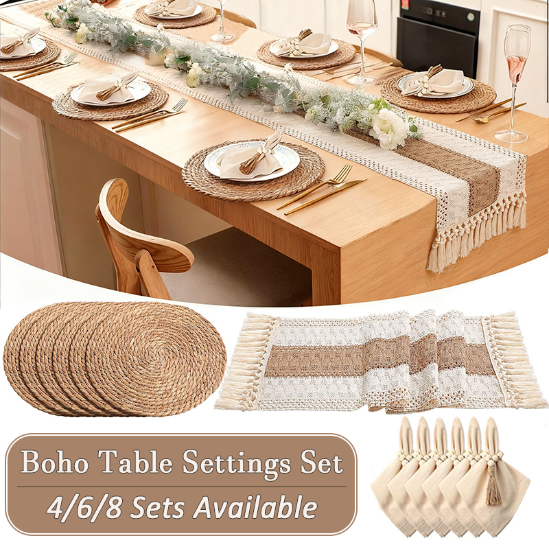 4/6/8 Sets Boho Dining Table D - Linen Table Runner reseña y precio