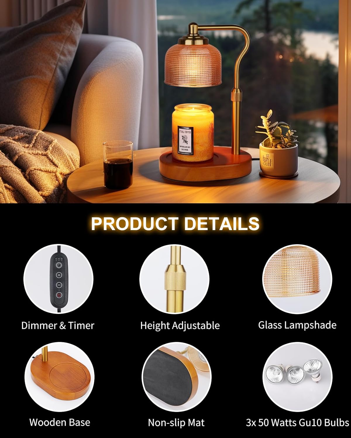 Candle Warmer Lamp With Timer  - Home Decor Gold reseña y precio