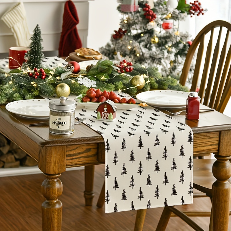 Simple Christmas Tree Table Ru - Linen Table Runner reseña y precio