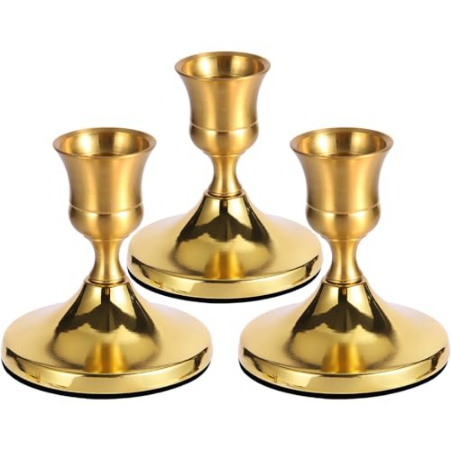 3 Pcs Brass Gold Taper Candle  - Home Decor Gold reseña y precio