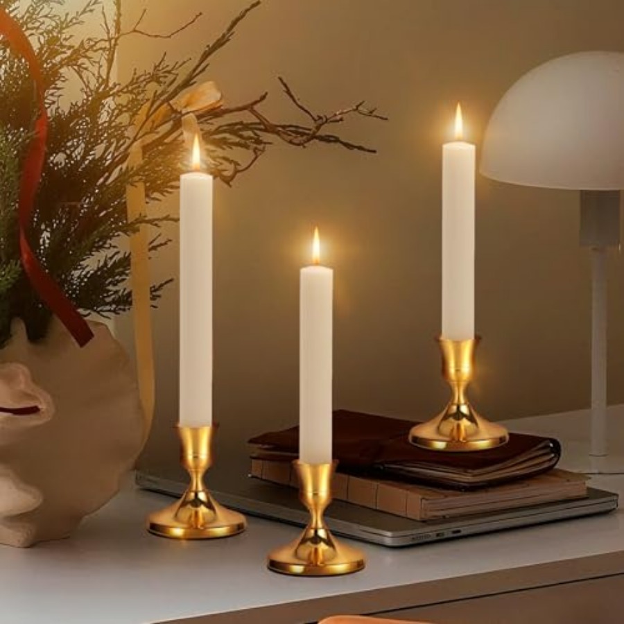 3 Pcs Brass Gold Taper Candle  - Home Decor Gold reseña y precio