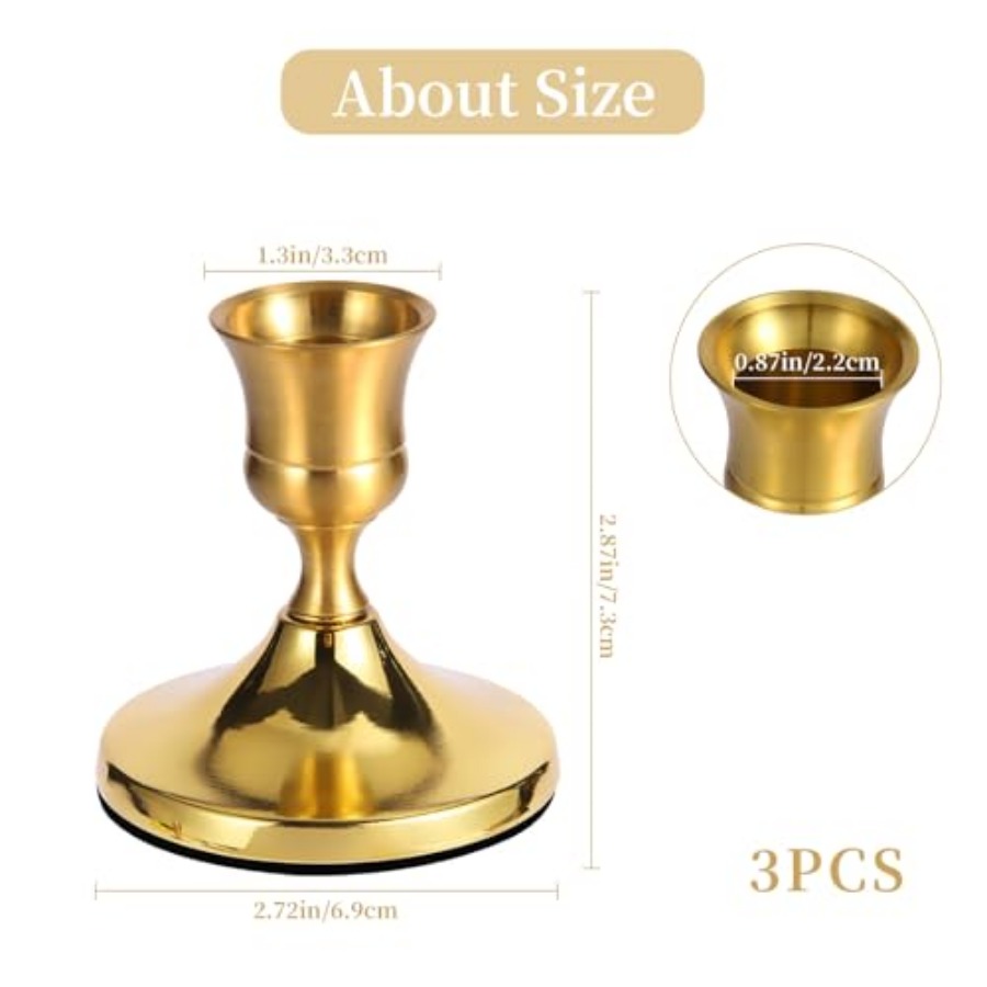 3 Pcs Brass Gold Taper Candle  - Home Decor Gold reseña y precio