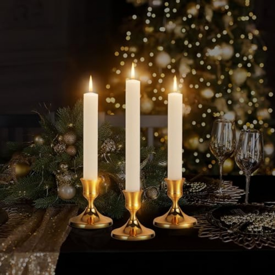 3 Pcs Brass Gold Taper Candle  - Home Decor Gold reseña y precio