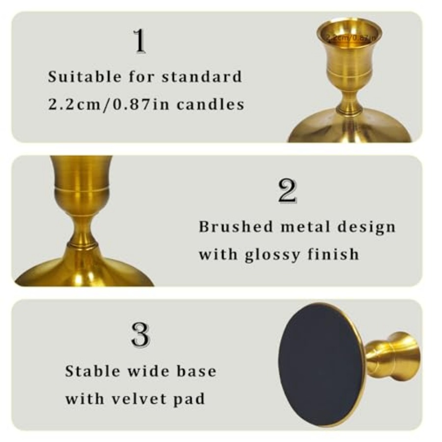 3 Pack Gold Taper Candle Holde - Home Decor Gold reseña y precio