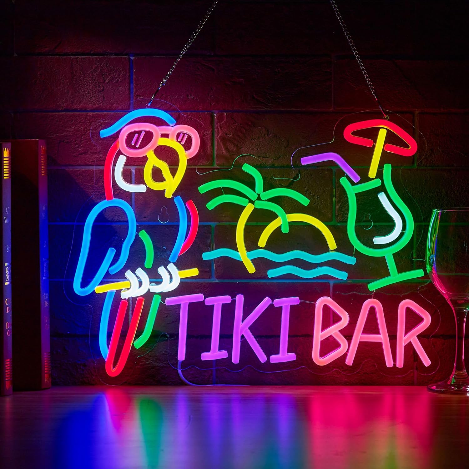 Tiki Bar Parrot Palm Tree Neon - Home Decor Wall Art reseña y precio