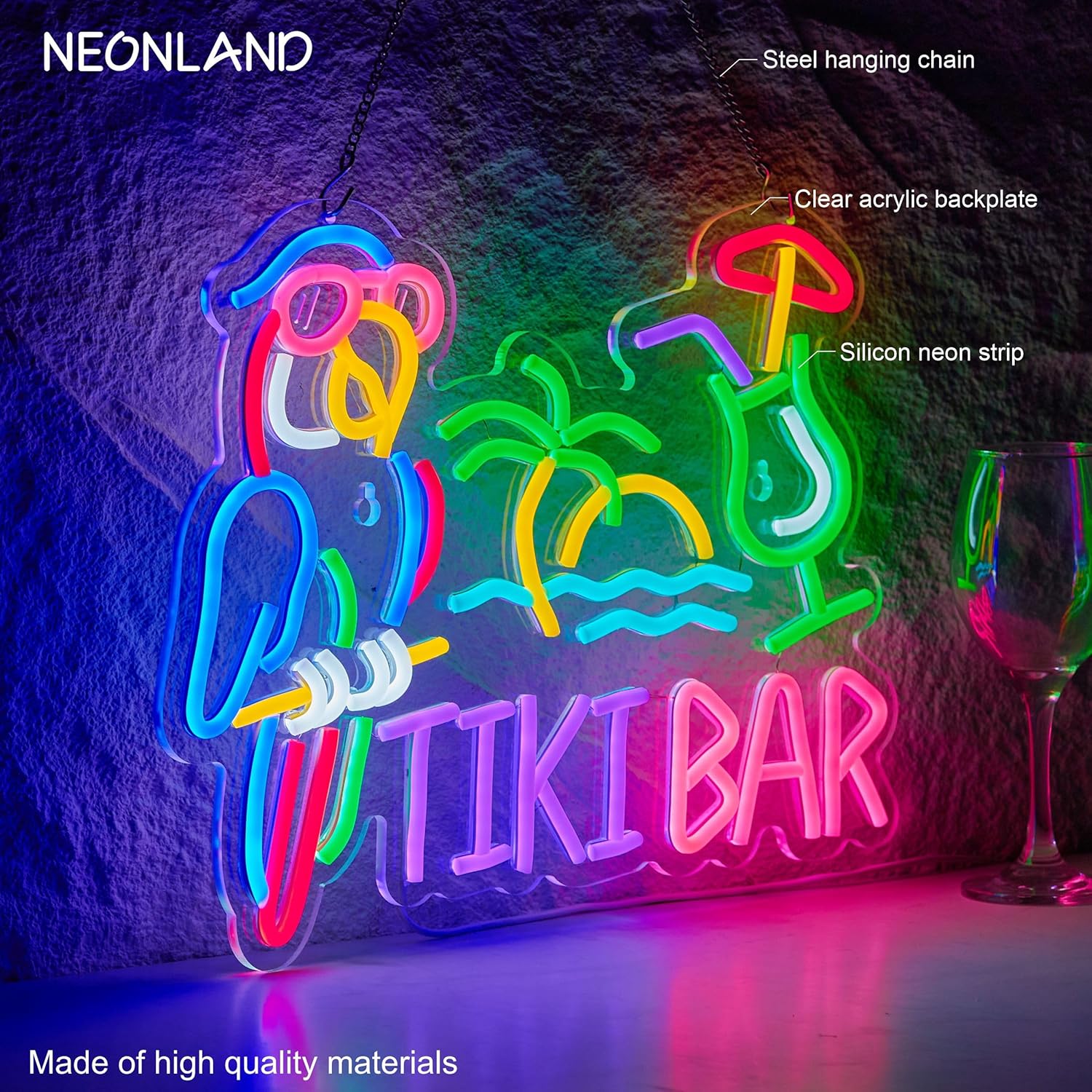Tiki Bar Parrot Palm Tree Neon - Home Decor Wall Art reseña y precio