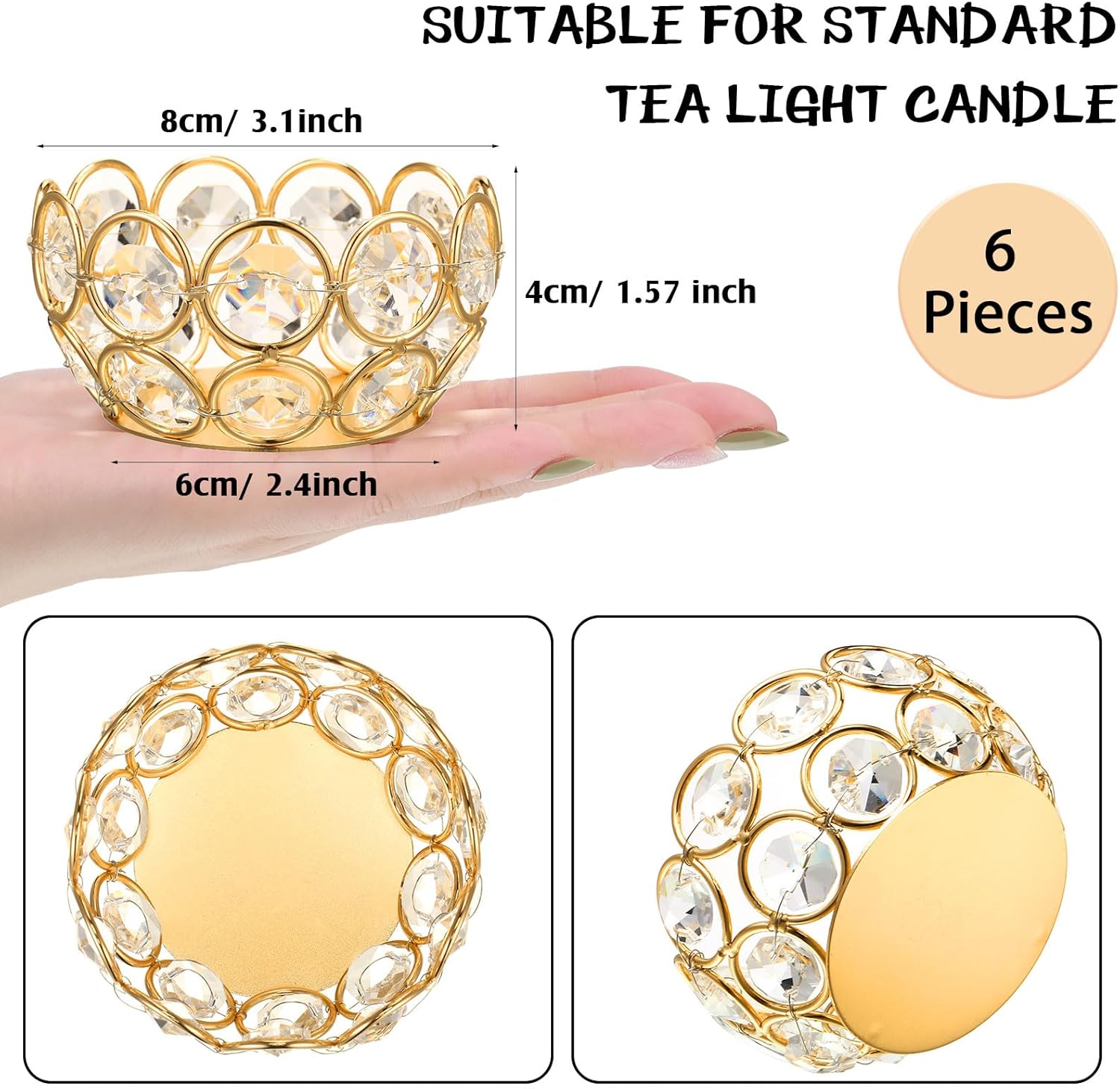 6 Pcs Crystal Tealight Candle  - Home Decor Gold reseña y precio