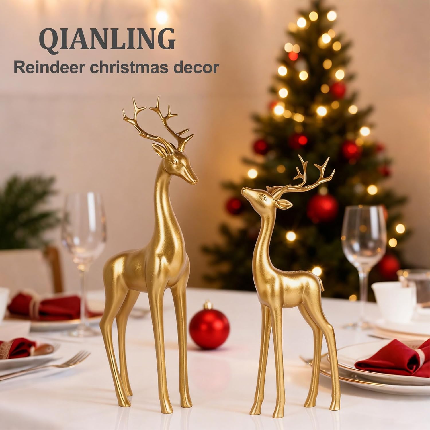 Large Gold Reindeer Figurines, - Home Decor Gold reseña y precio